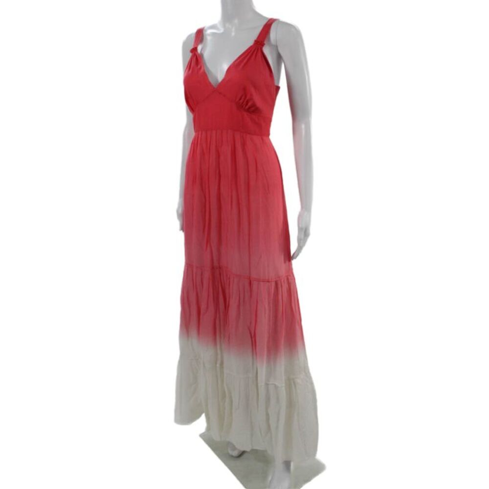 Tahari Women Maxi Sundress Red Cotton V-Neck Sleeveless Zip Beach Size 12_2